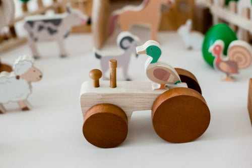 Wooden Farm Animals & Tractor Set